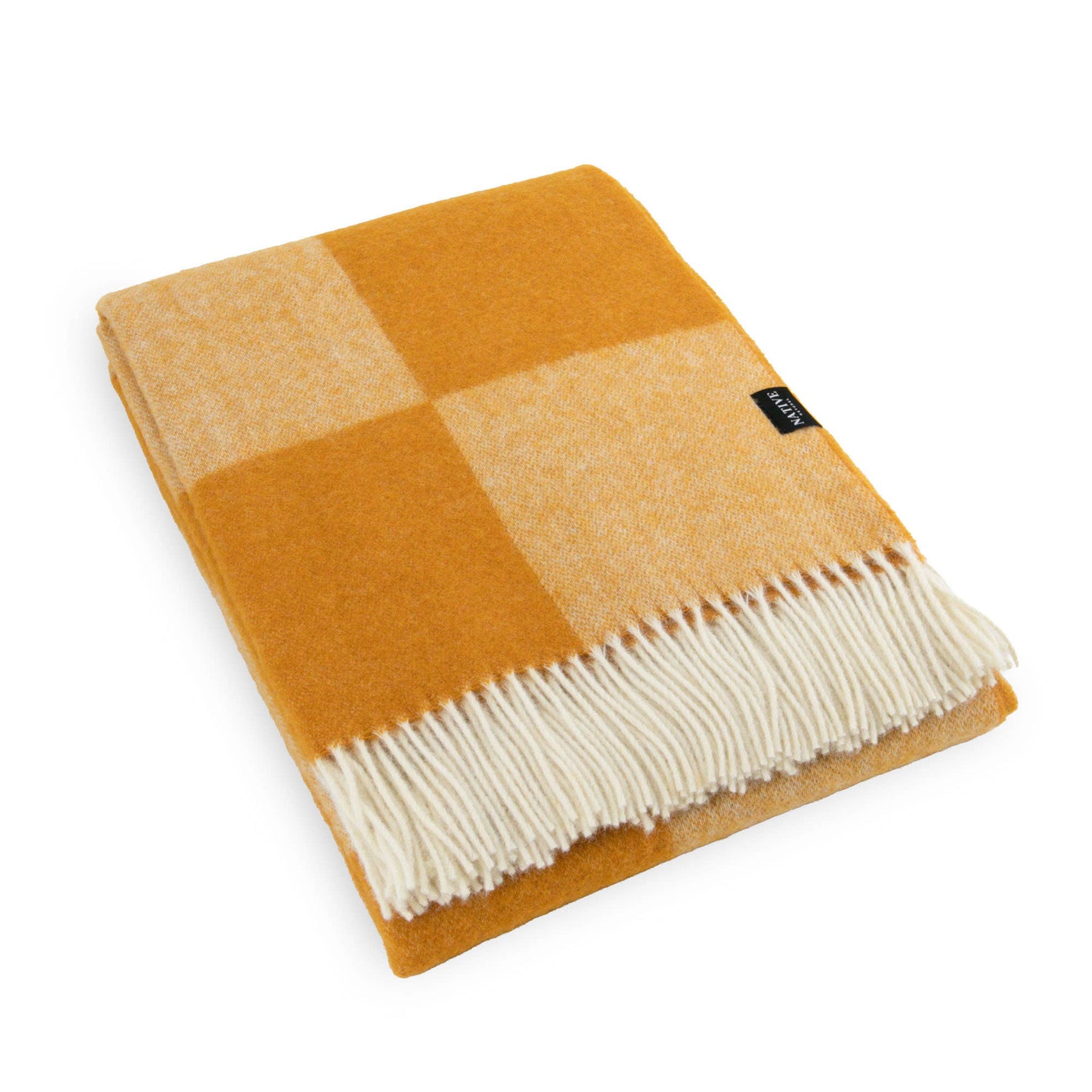 Checkerboard Orange 100% Wool Blanket