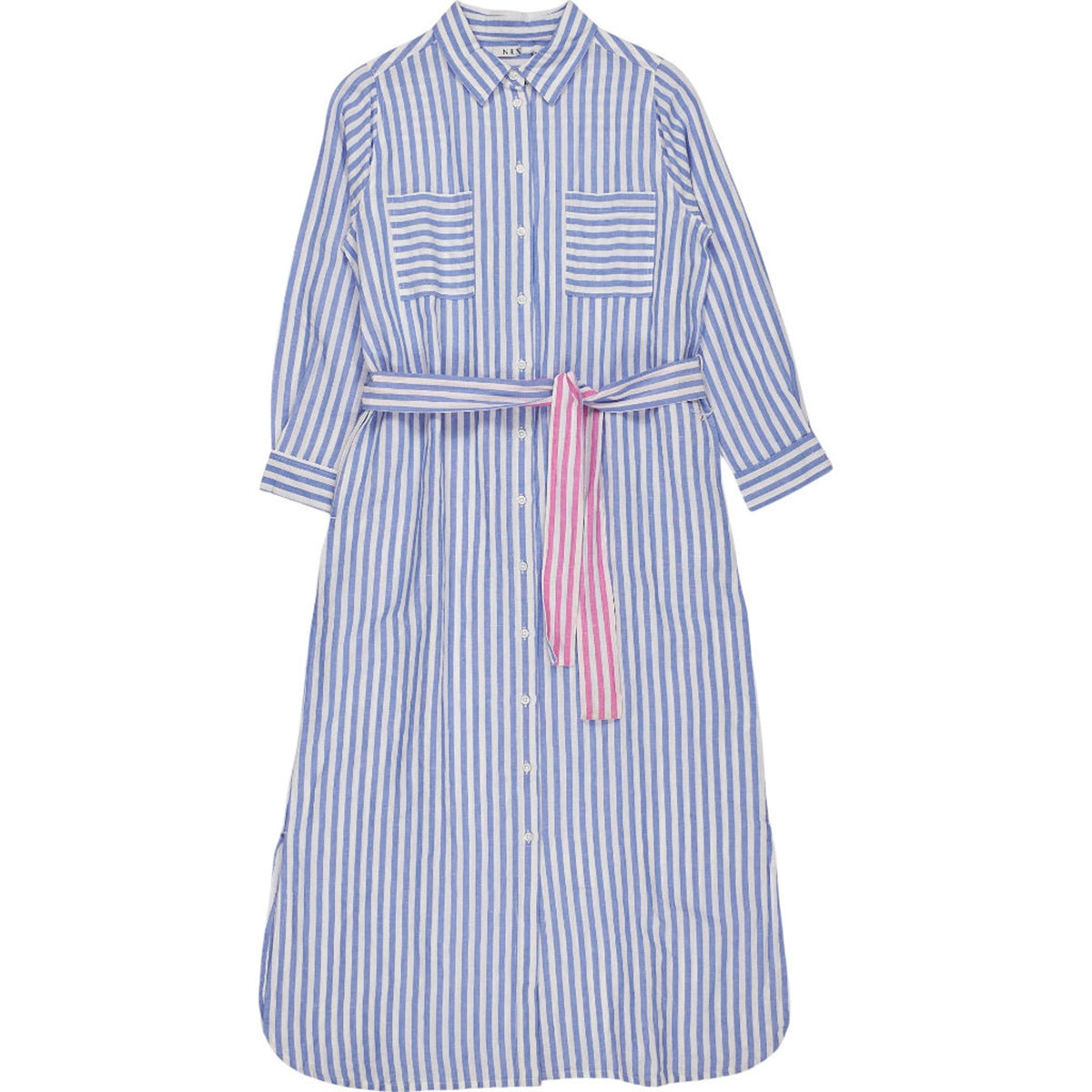 NRBY Blue Striped Linen Blend Shirt Dress