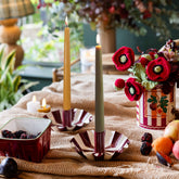 Burgundy Stripe Scalloped Candle Holder
