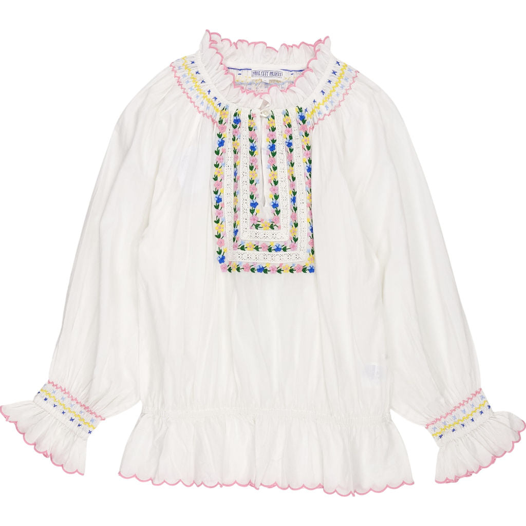 Pink City Prints White Embroidered Top