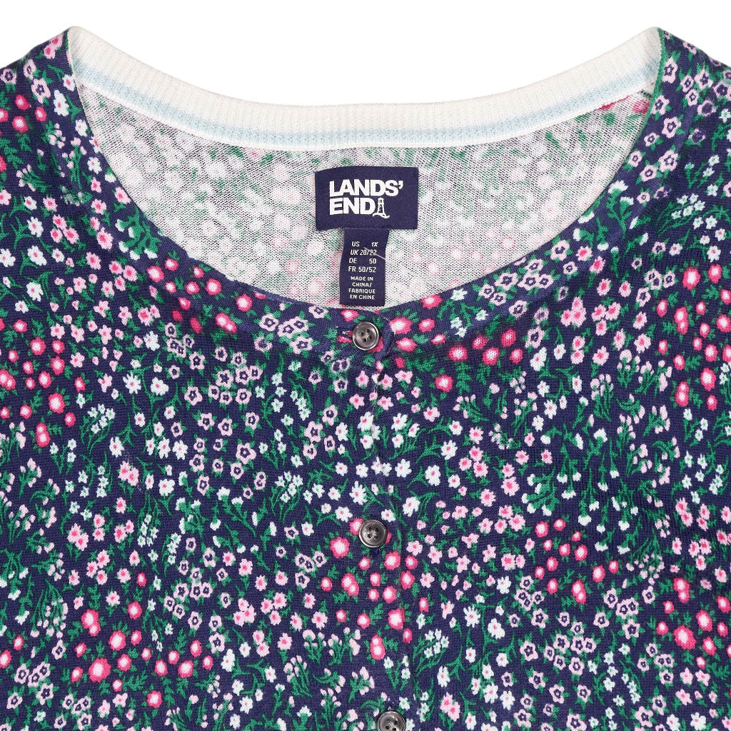 Lands' End Floral Buttoned Cardigan