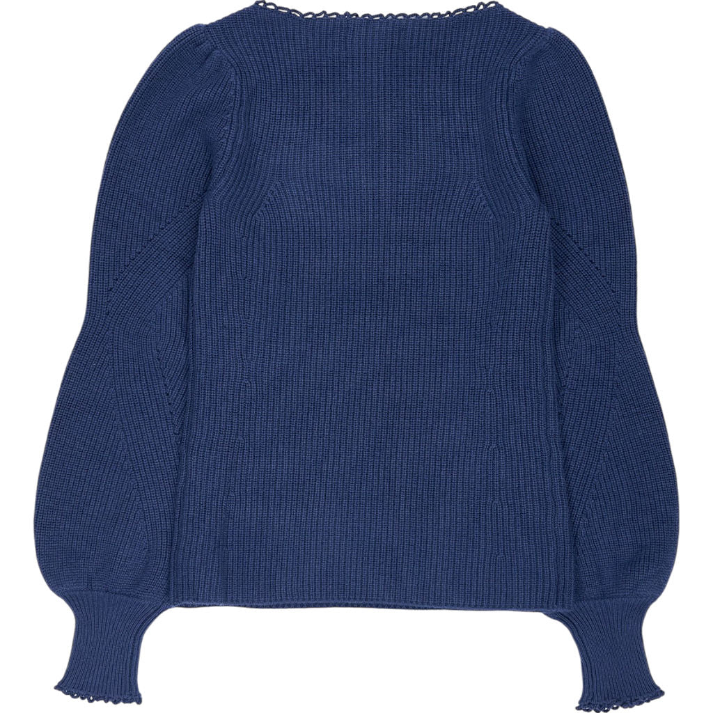 Wyse Dark Blue Scallop Scoop Neck Jumper