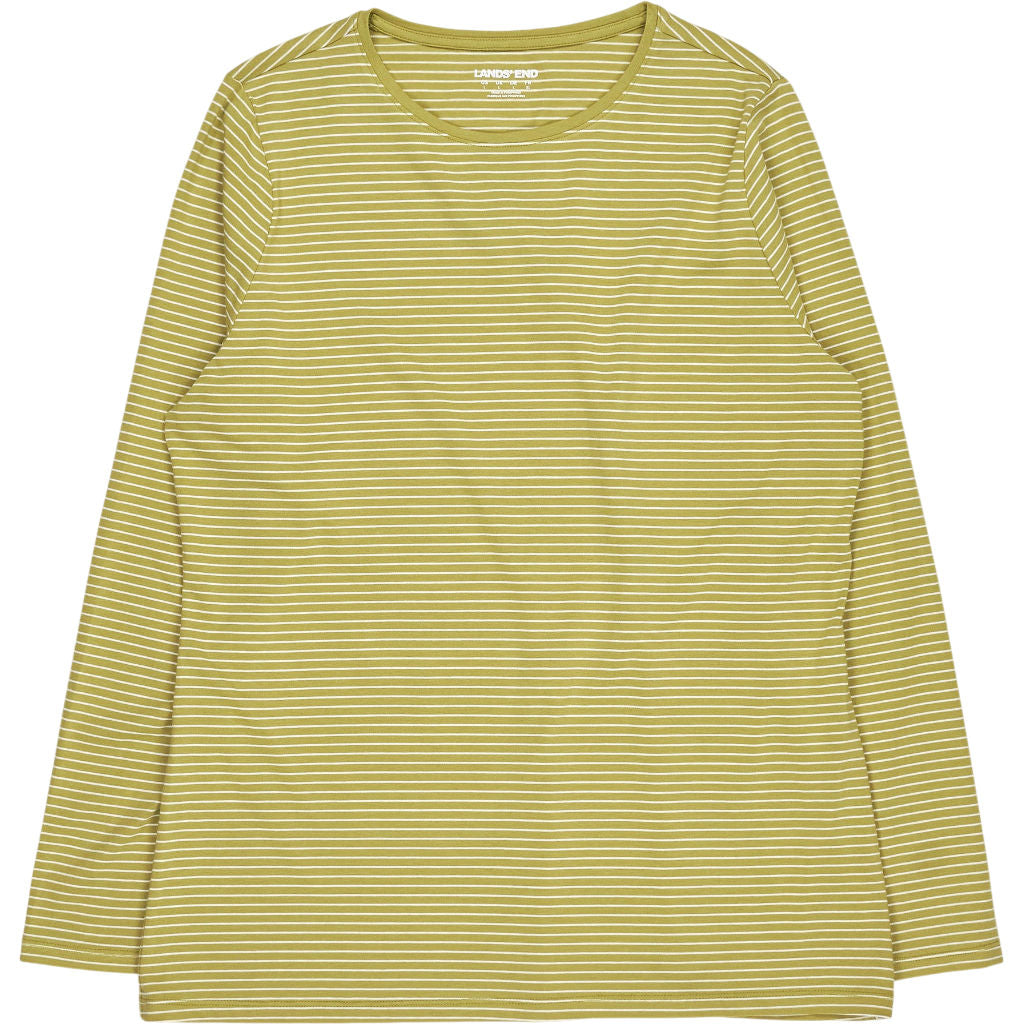 Lands' End Green Striped Long Sleeve Top