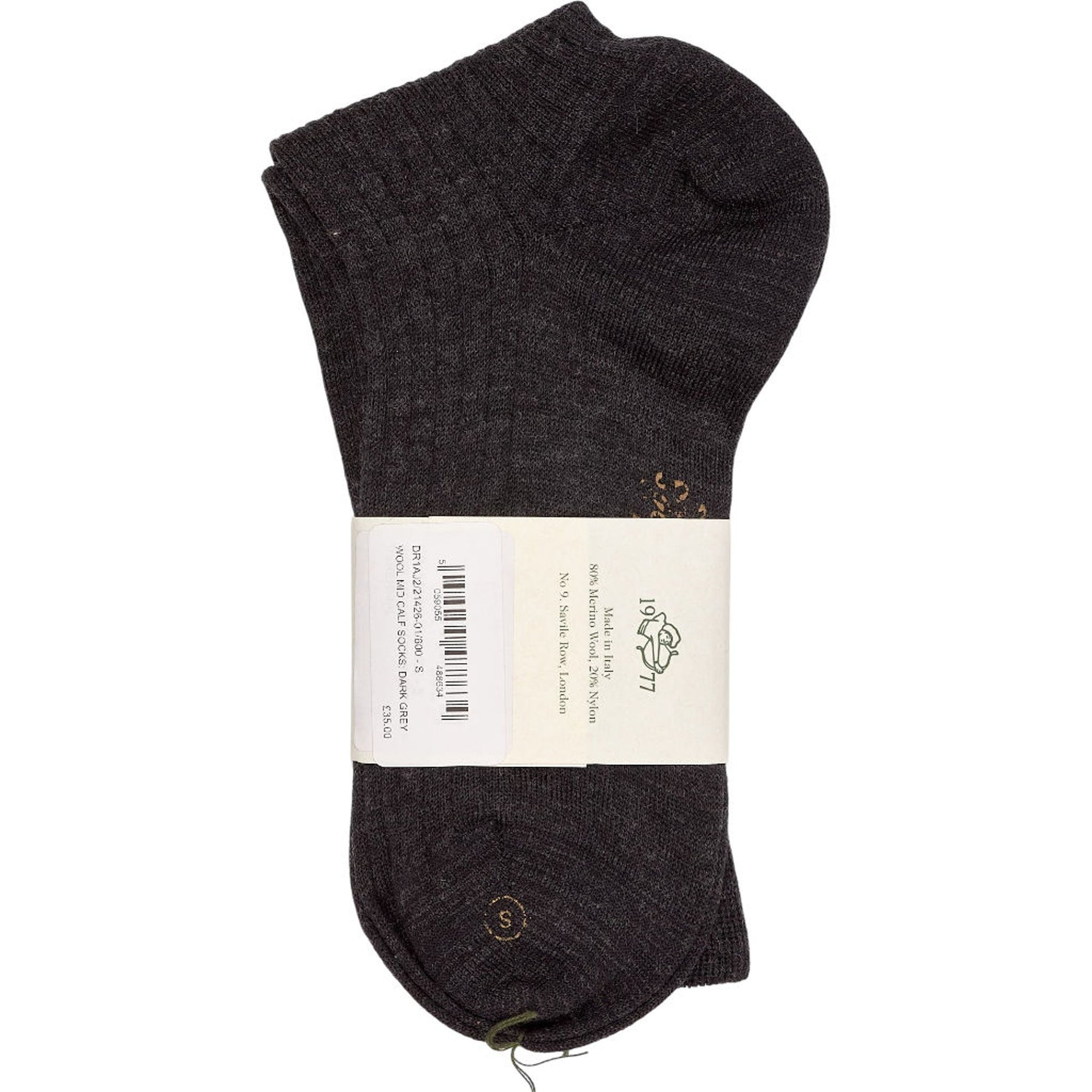 Drake's Dark Grey Merino Wool Calf Socks