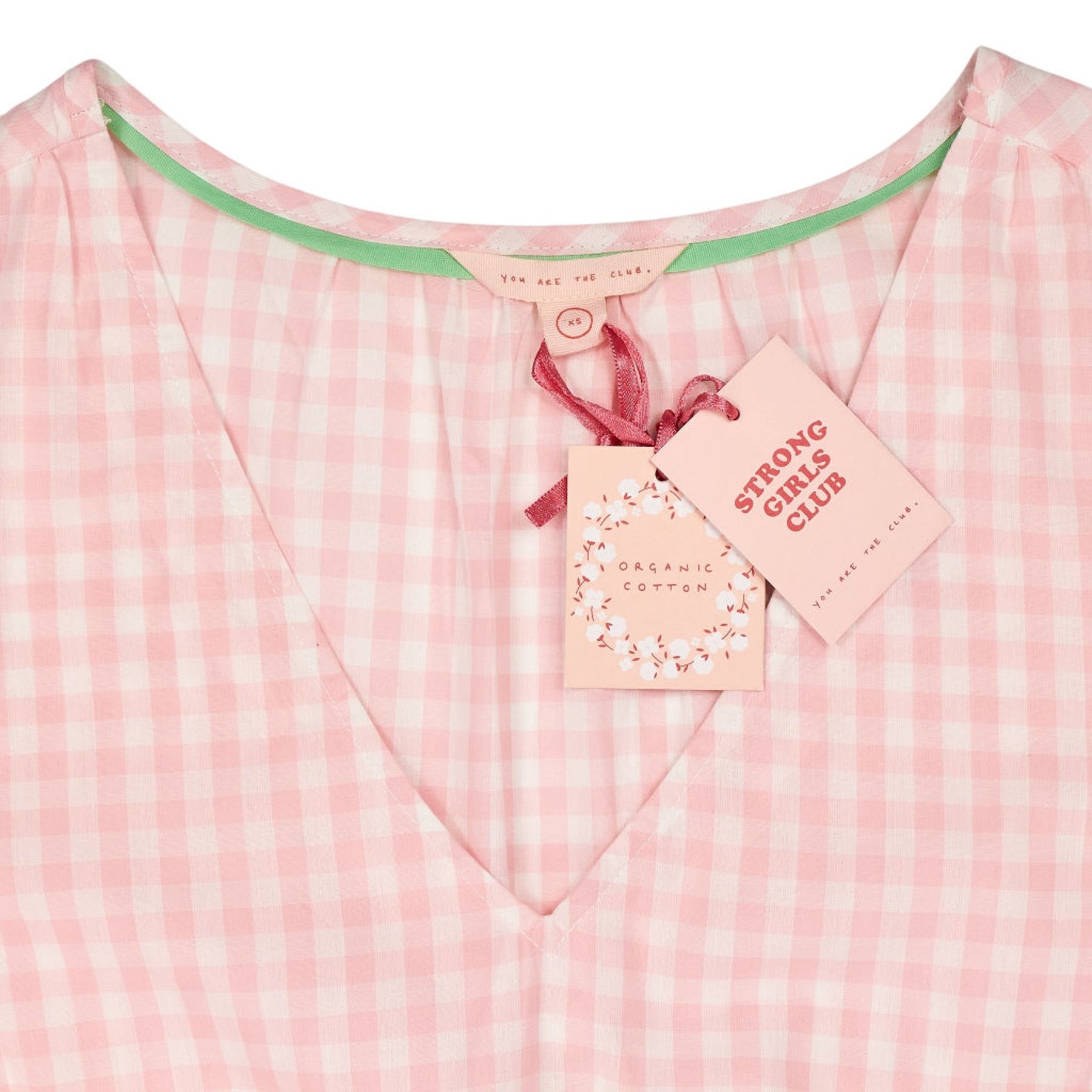 Strong Girls Club Pink Gingham Embroidered Dress