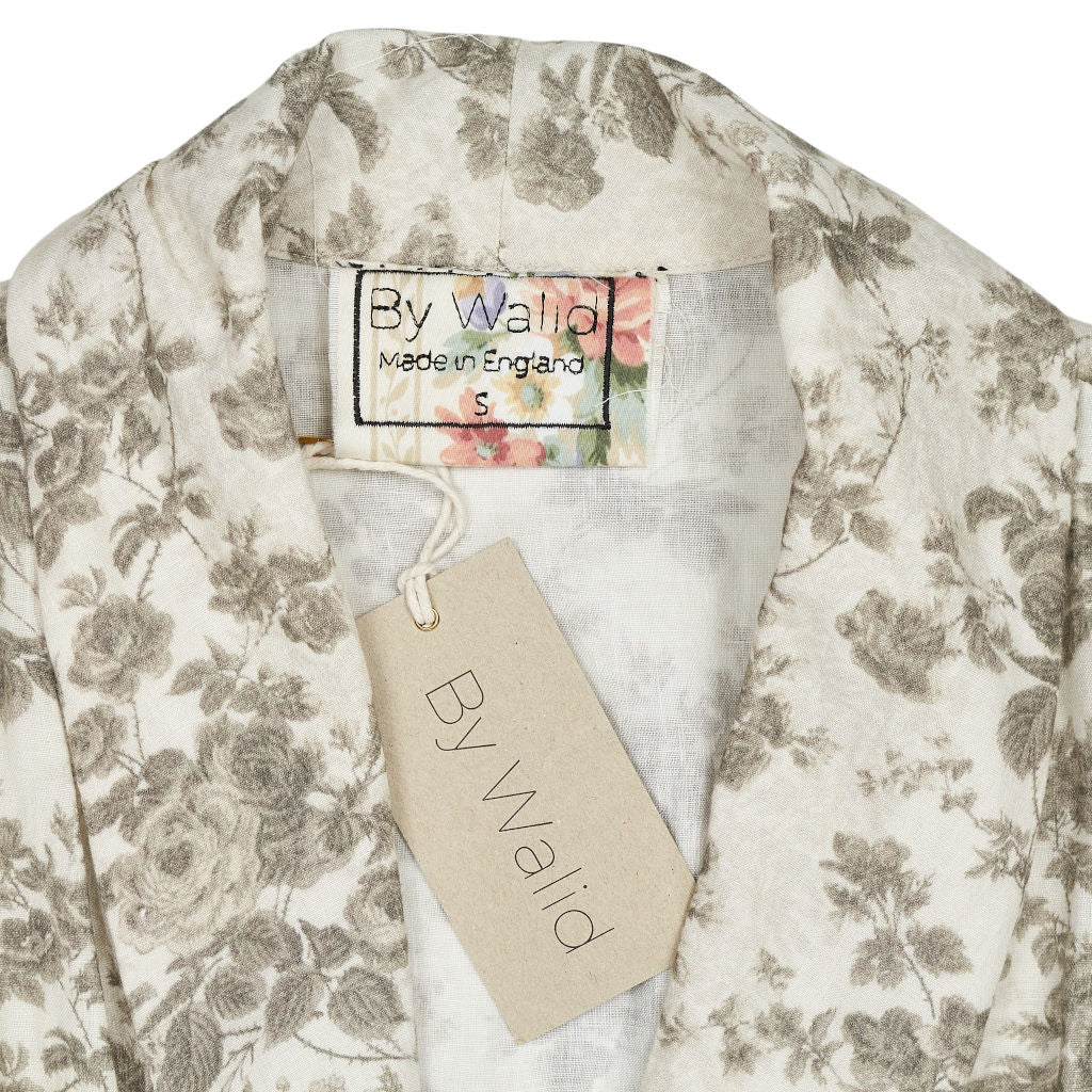 By Walid Grey Rose Print Linen Trench Coat