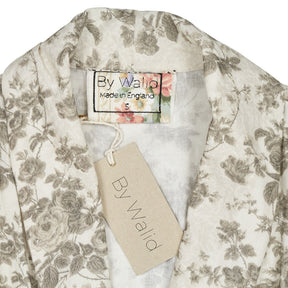 By Walid Grey Rose Print Linen Trench Coat