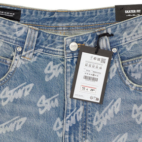 Pull & Bear Blue Logo Print Denim Shorts