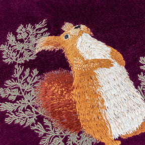 Pineberry Forest Embroidered Squirrel Velvet Cushion Cover