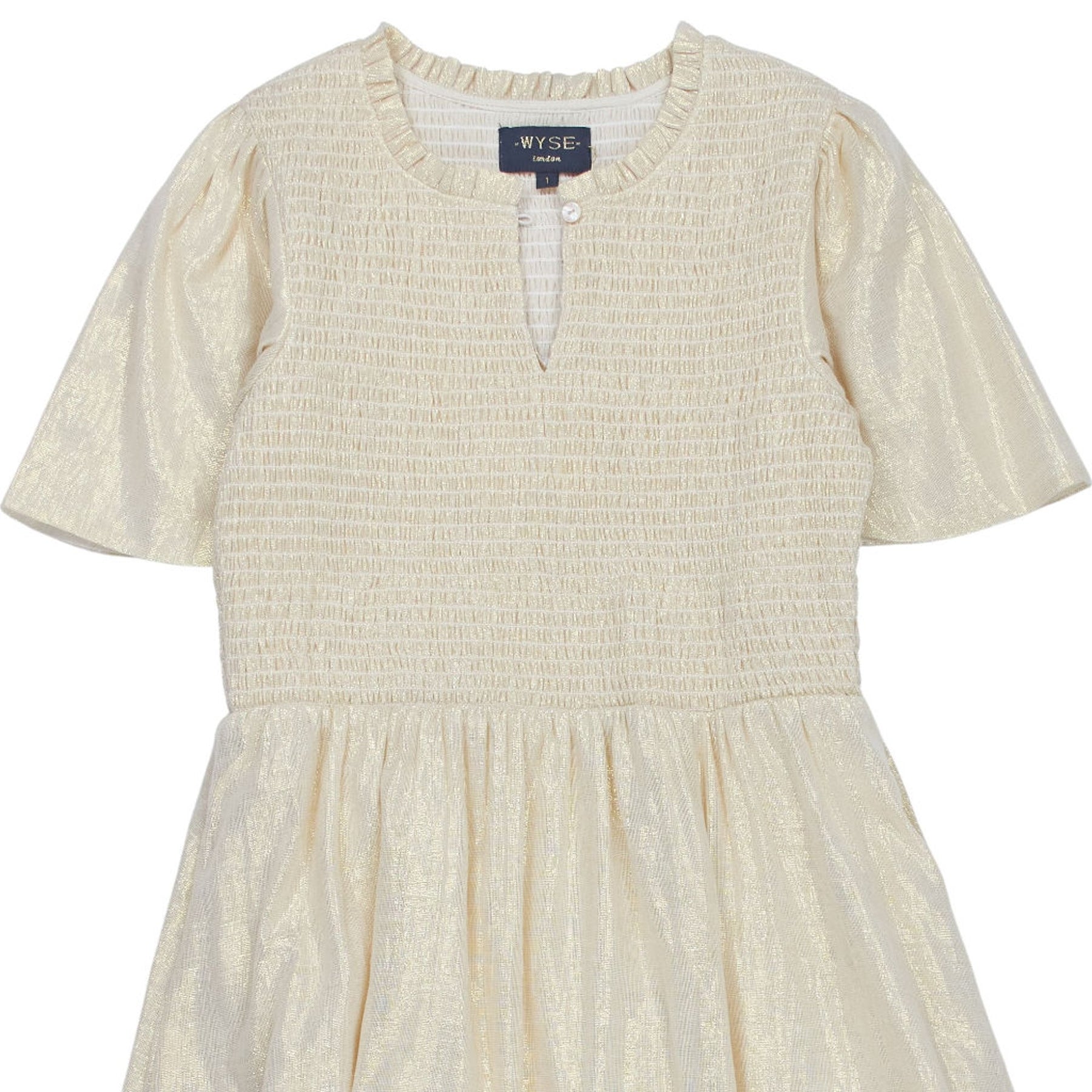 WYSE Gold Smocked Midi Dress