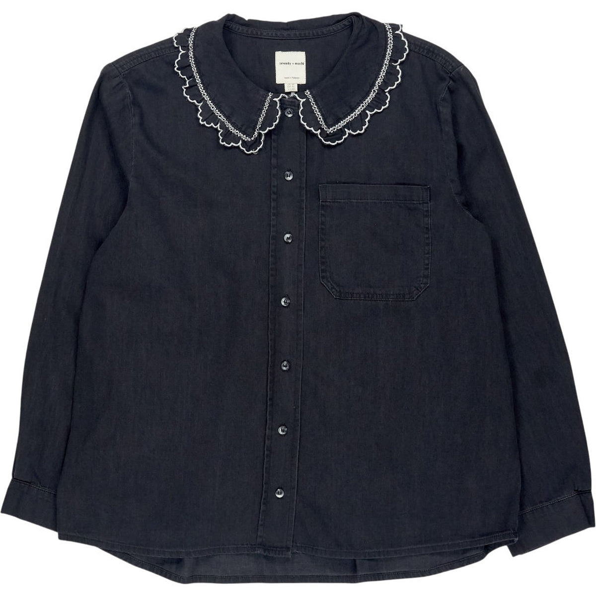 seventy + mochi Black Embroidered Collar Shirt