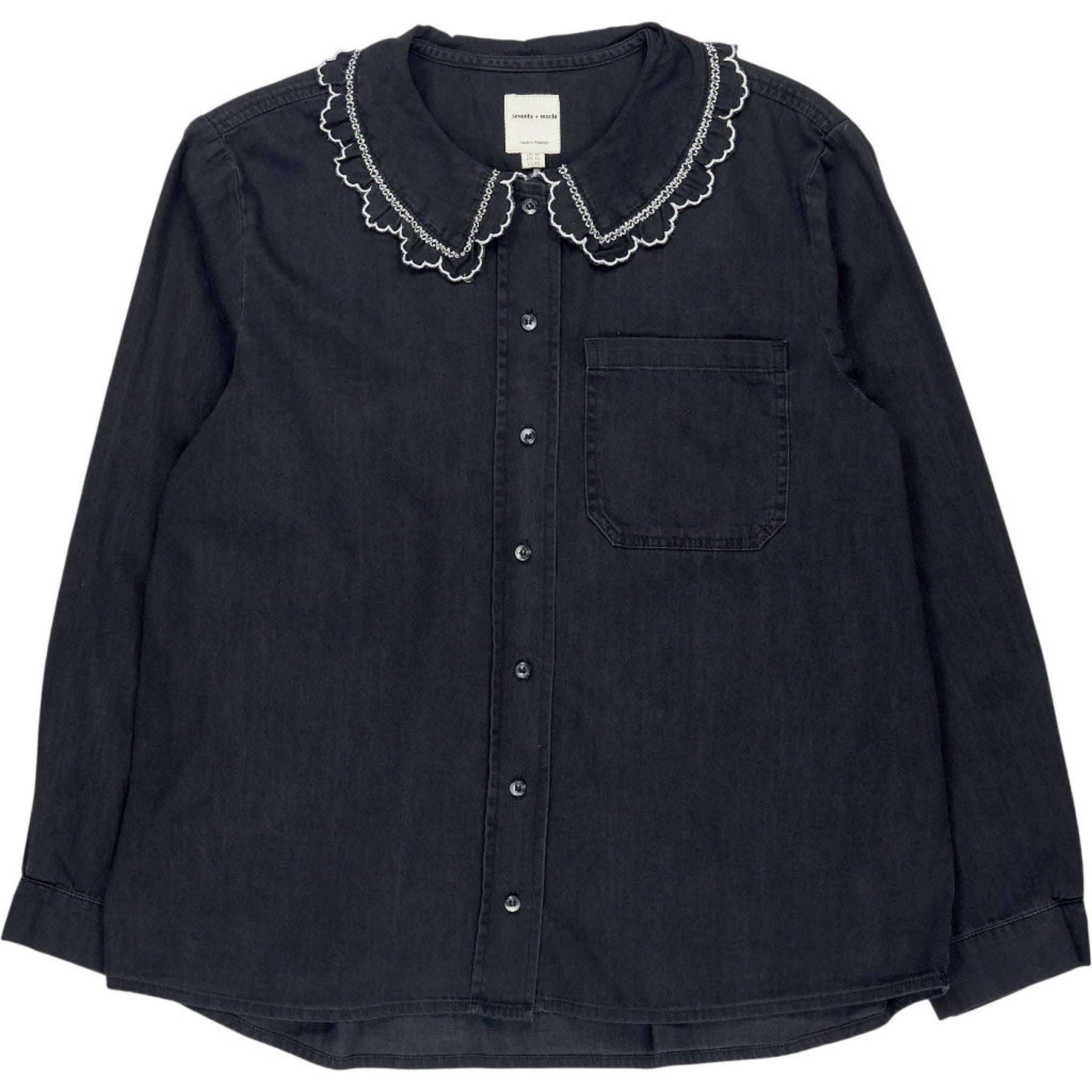 seventy + mochi Black Embroidered Collar Shirt