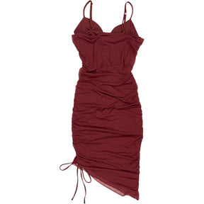 Oh Polly Wine Asymmetric Ruched Dress