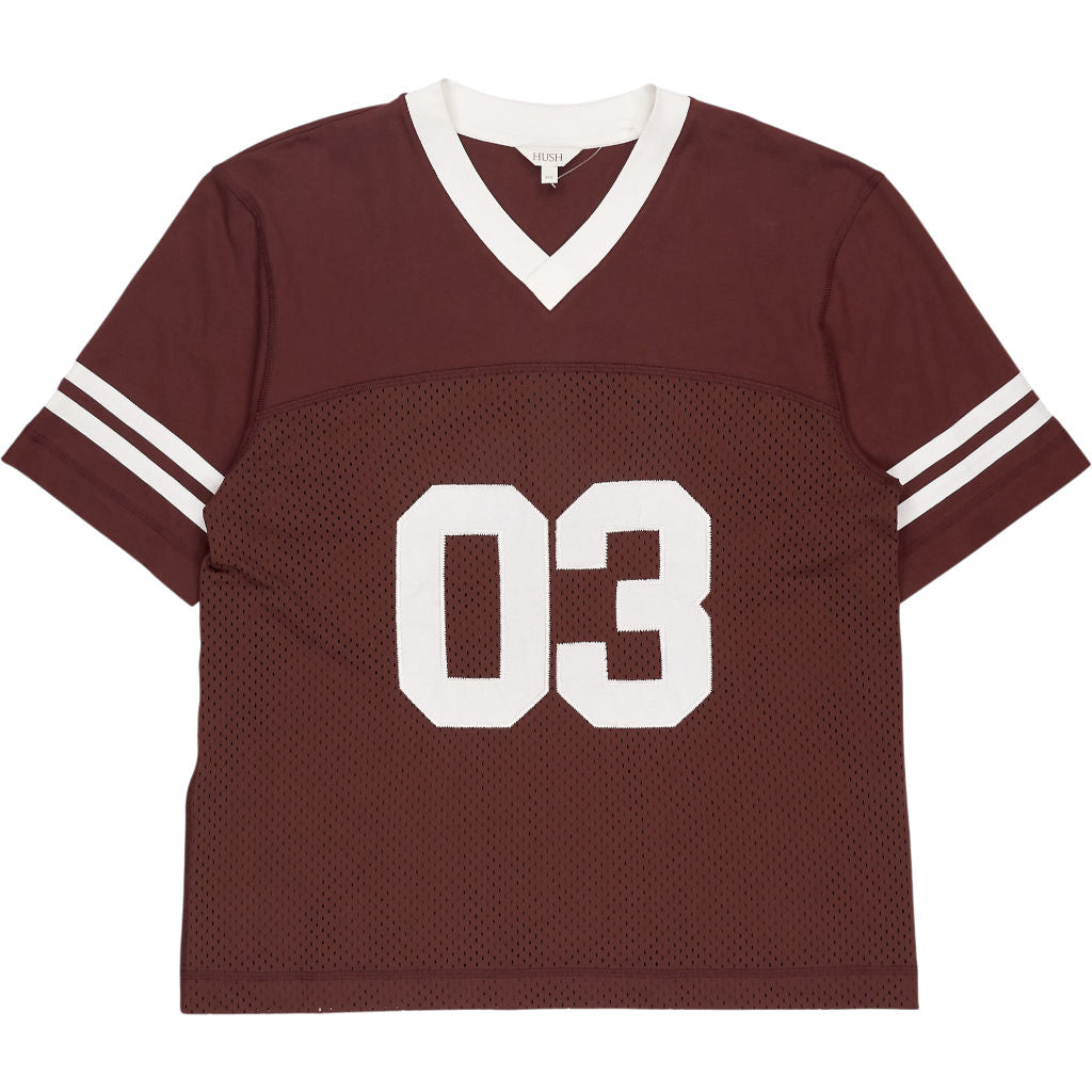 Hush Burgundy V-Neck Mesh T-Shirt