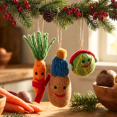 Handmade Felt Winter Veggies Hanging Christmas Decorations - set of 3