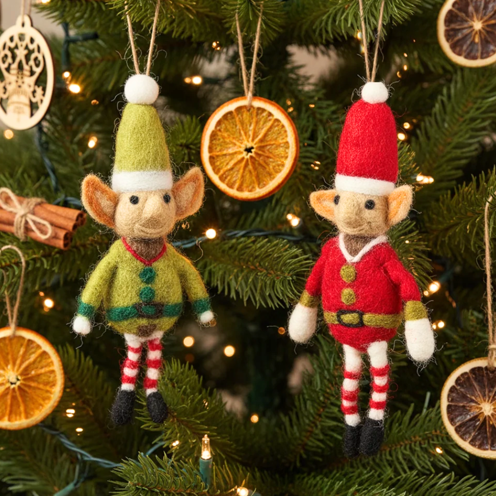 Handmade Felt Elf Christmas Tree Hanging Decoration - 2 COLOURS