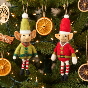 Handmade Felt Elf Christmas Tree Hanging Decoration - 2 COLOURS