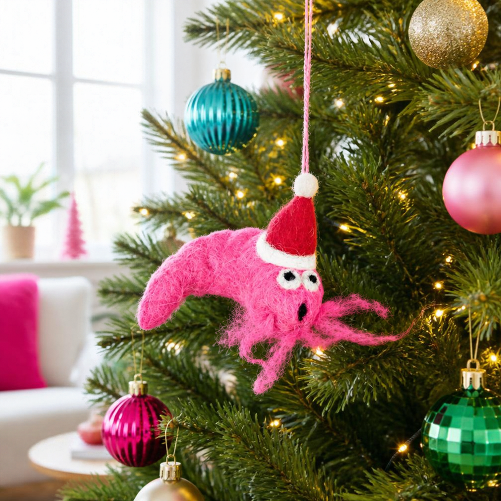 Handmade Felt Festive Prawn Decoration