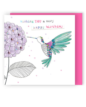 Happy Birthday Hummingbird & Hydrangea Card