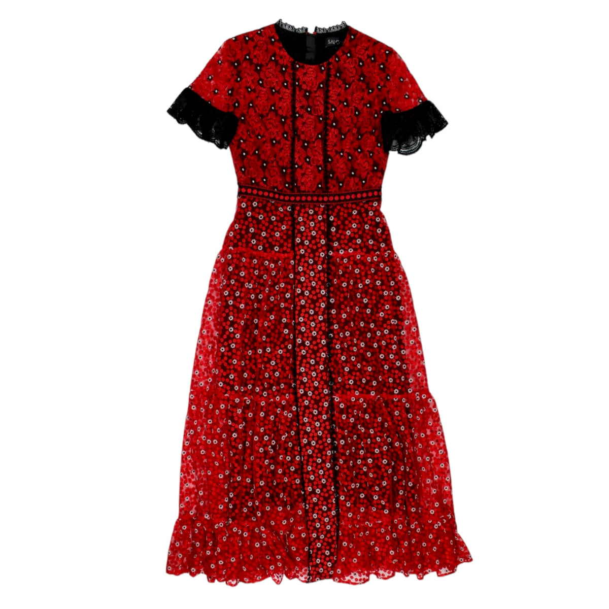 Saloni Red Embroidered Lace Maxi Dress