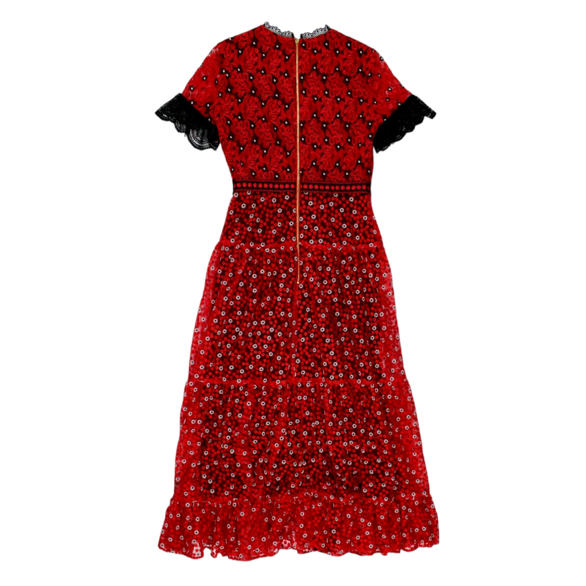 Saloni Red Embroidered Lace Maxi Dress