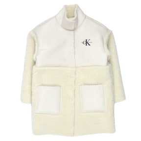 Calvin Klein Cream Faux Fur Leather Coat