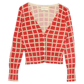 Olive & Orange by Orla Kiely Red Square Dot Cardigan