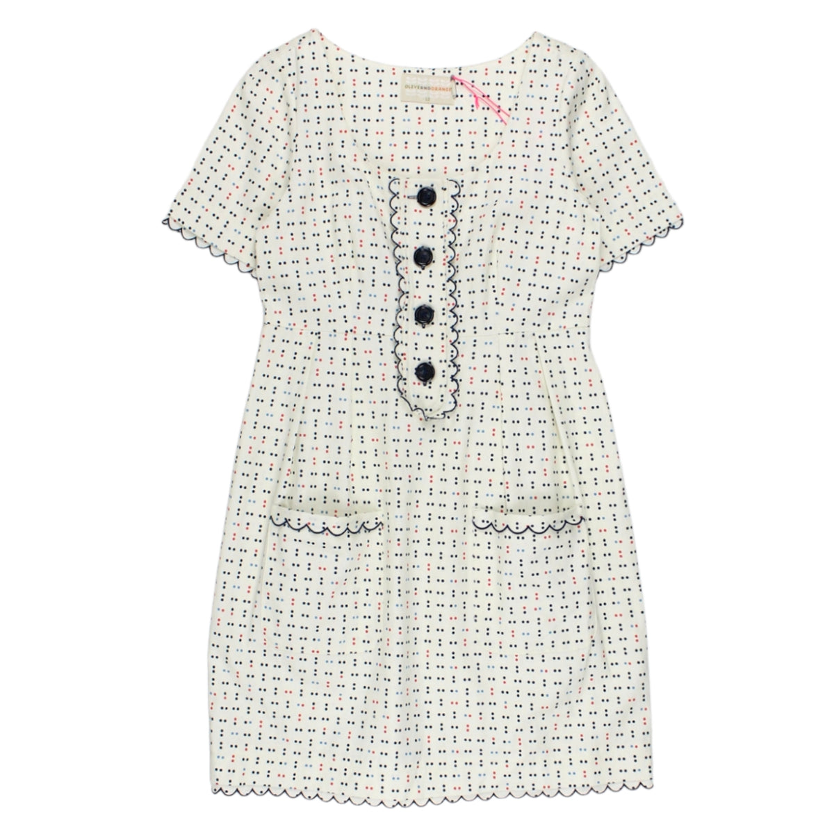 Olive & Orange Cream Dot Scalloped Edged Dress