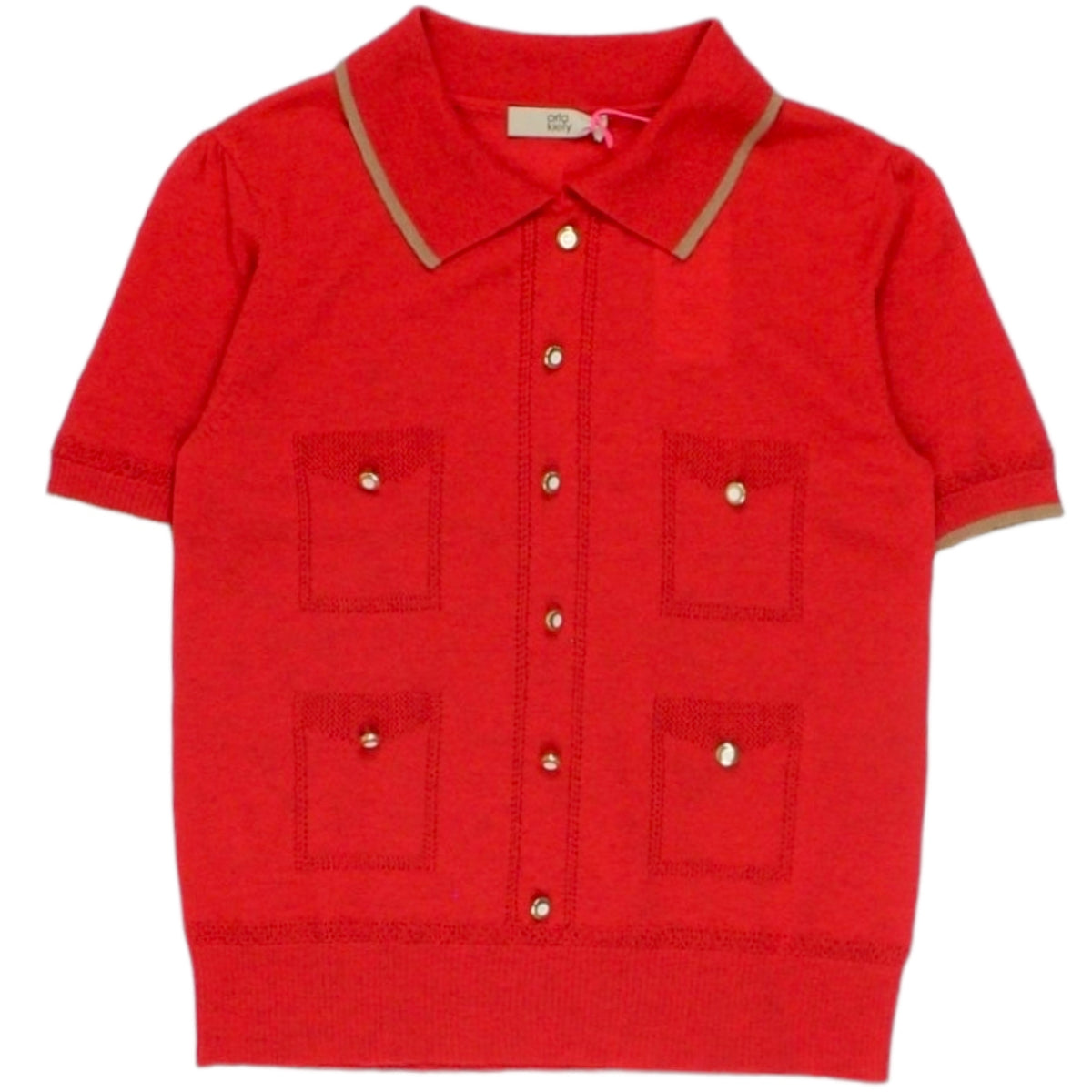 Orla Kiely Red Knit Polo Style Top