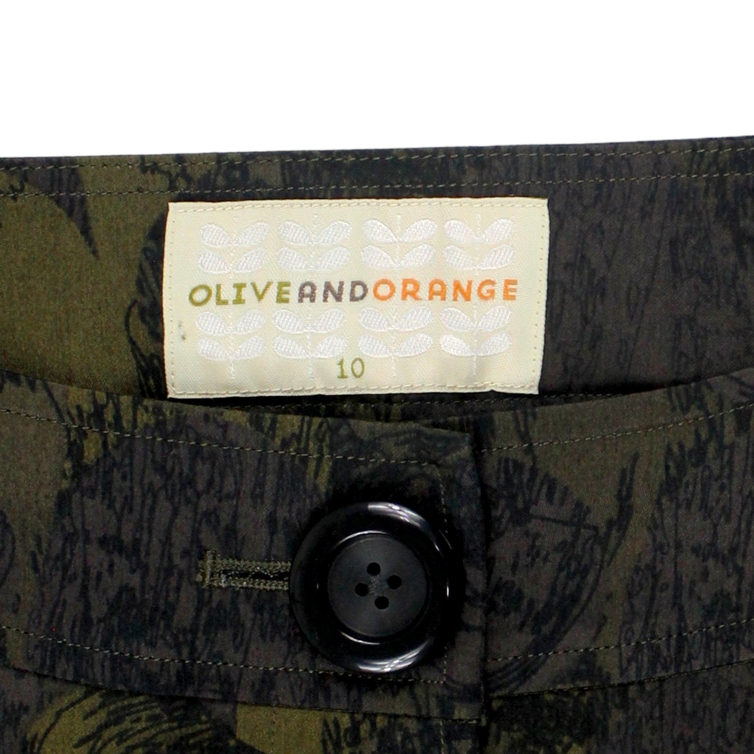 Olive & Orange Green Print Button Thru Mini Skirt