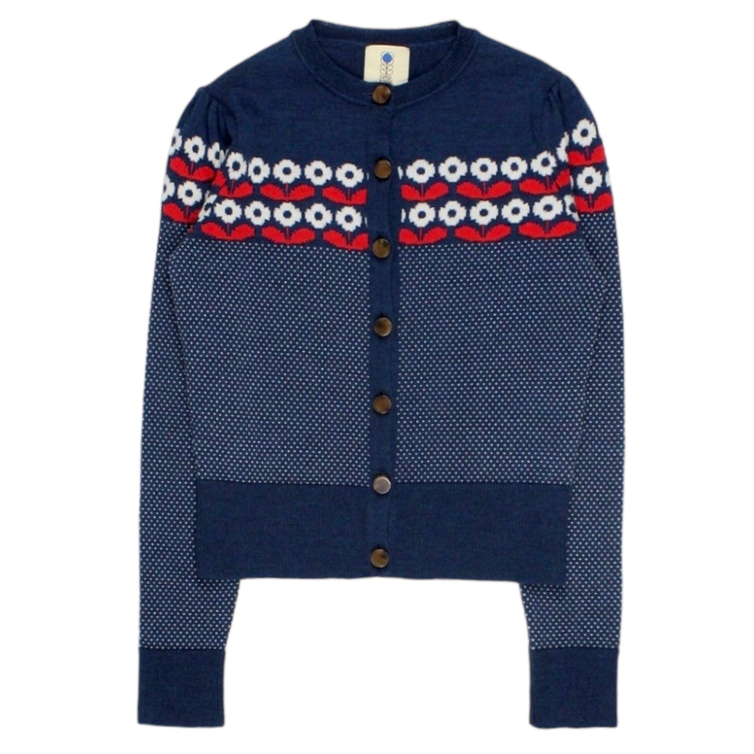 Orla Kiely Navy Flower Fairisle Cardi Shop from Crisis Online