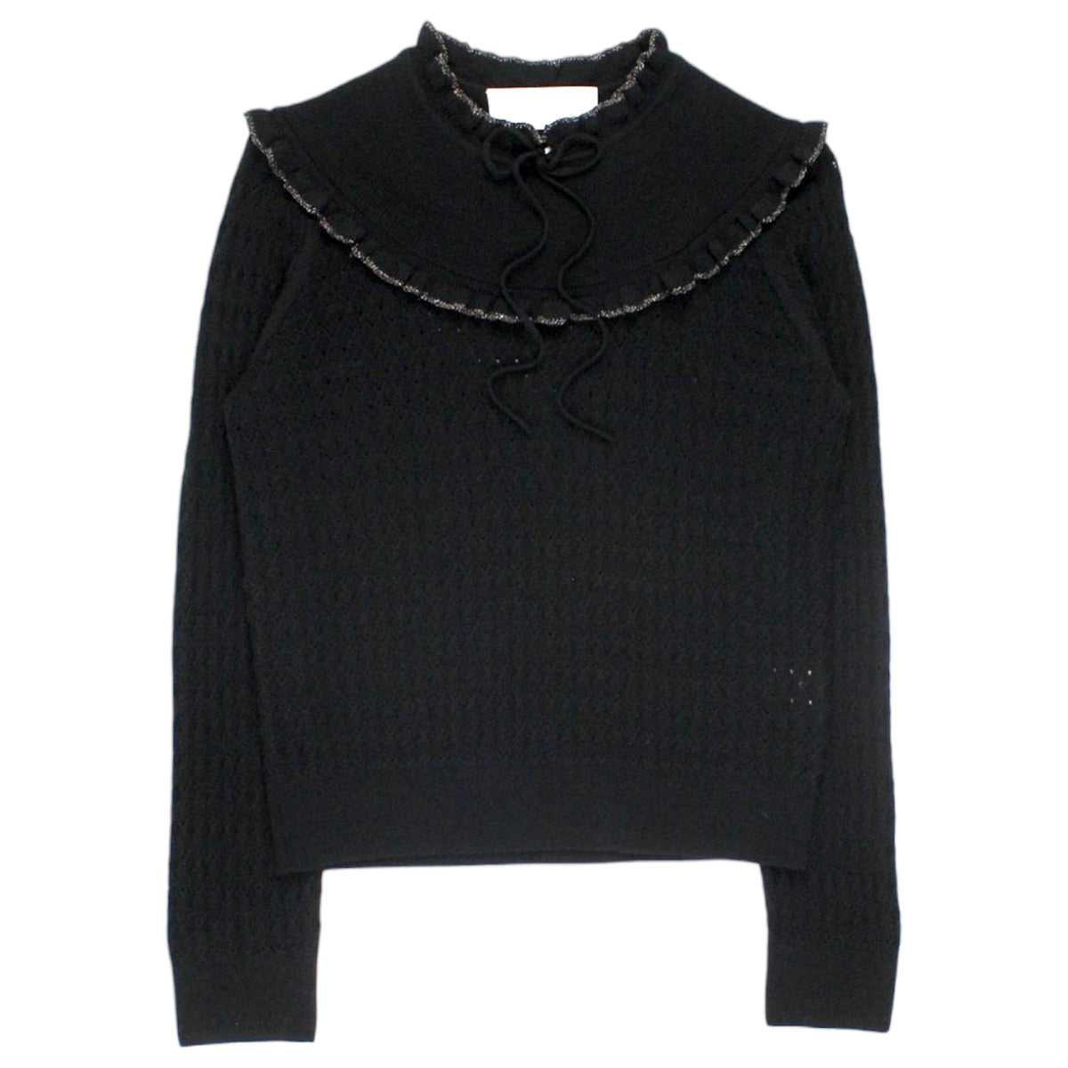 L'Orla Black Lurex Trim Ruffle Bib Sweater