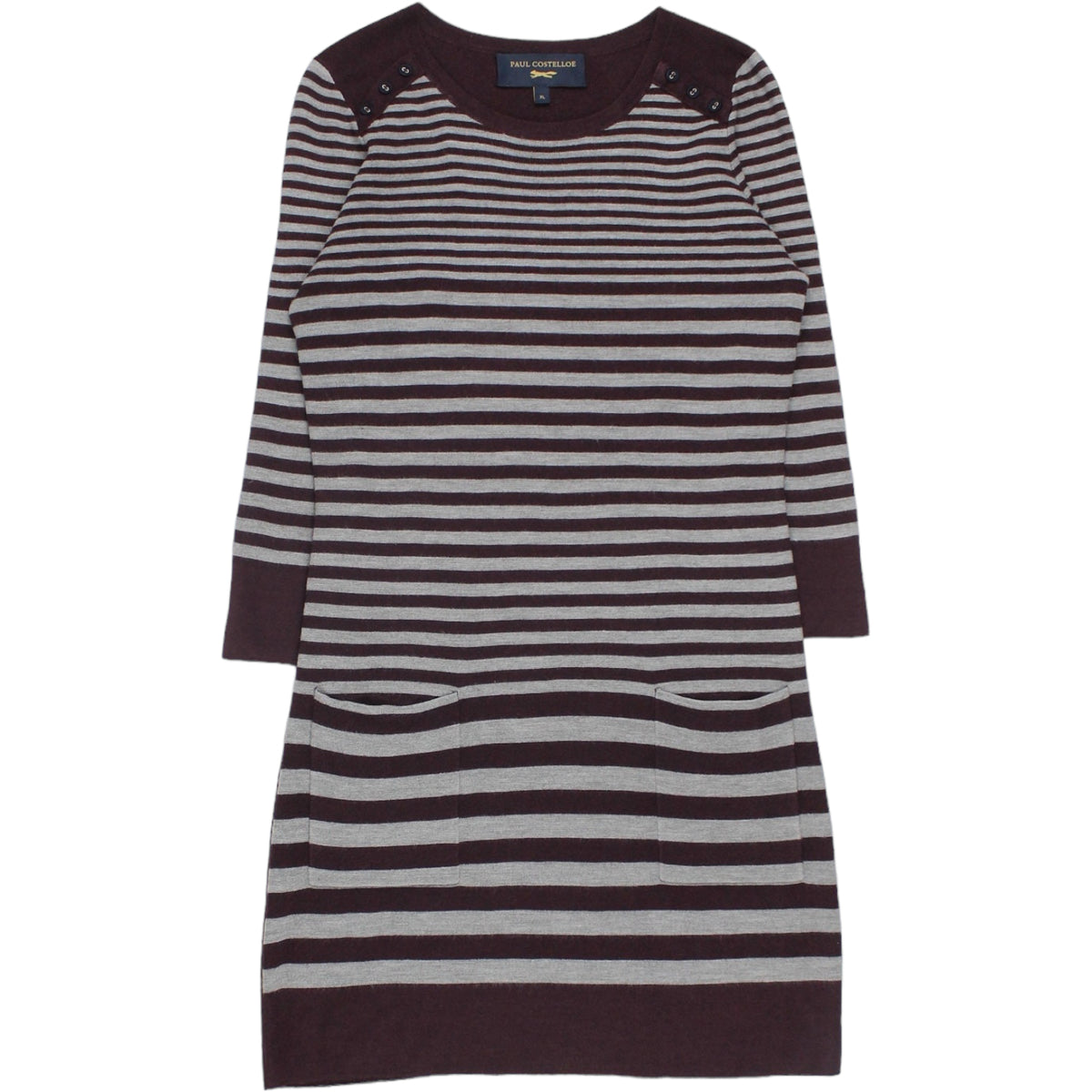 Paul Costelloe Maroon/Grey Stripe Knitted Dress