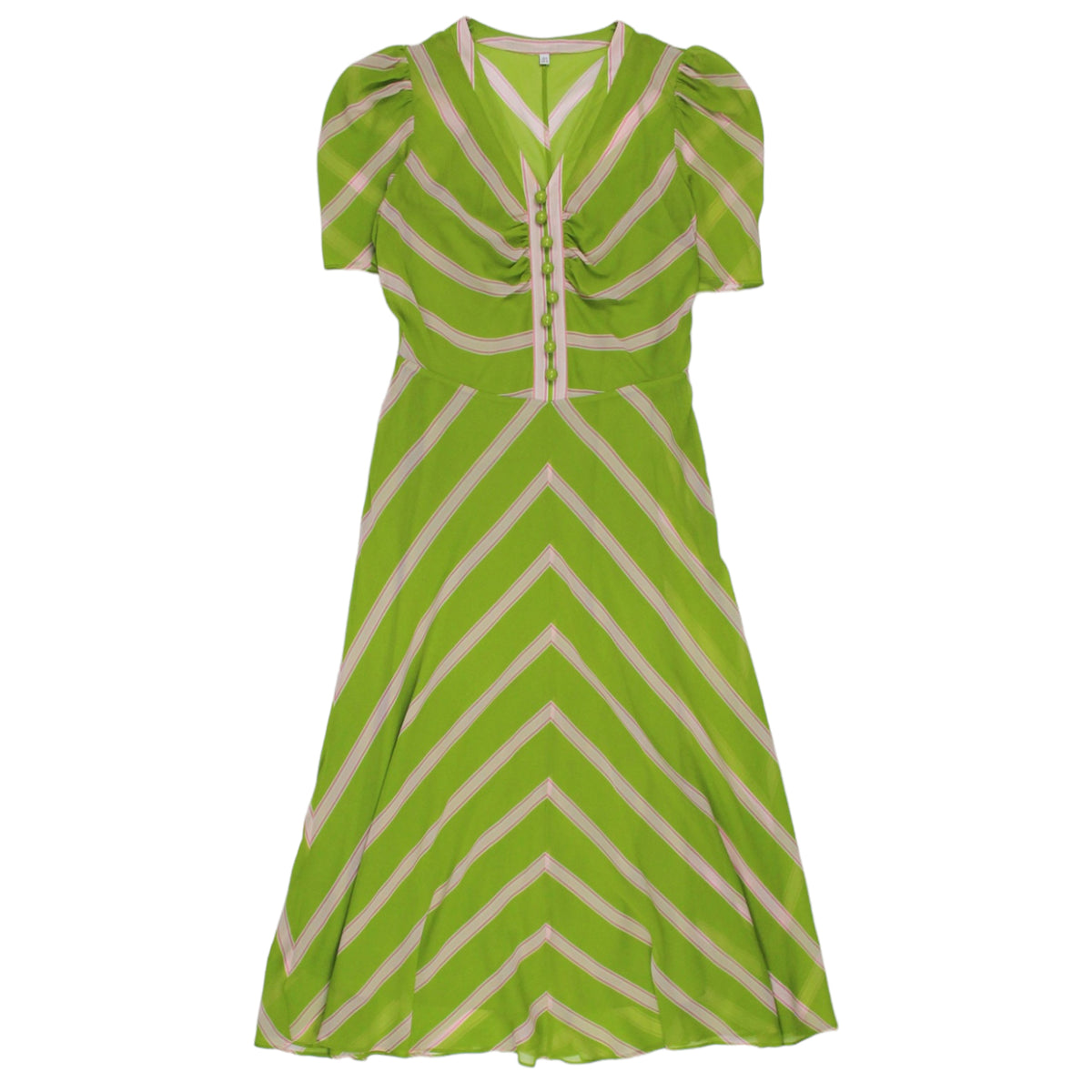 L.K. Bennett Lime/Multi Silk Midi Dress