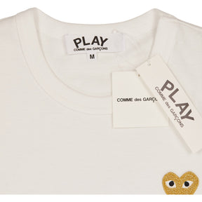 Comme Des Garcons White Play Gold Heart Tee