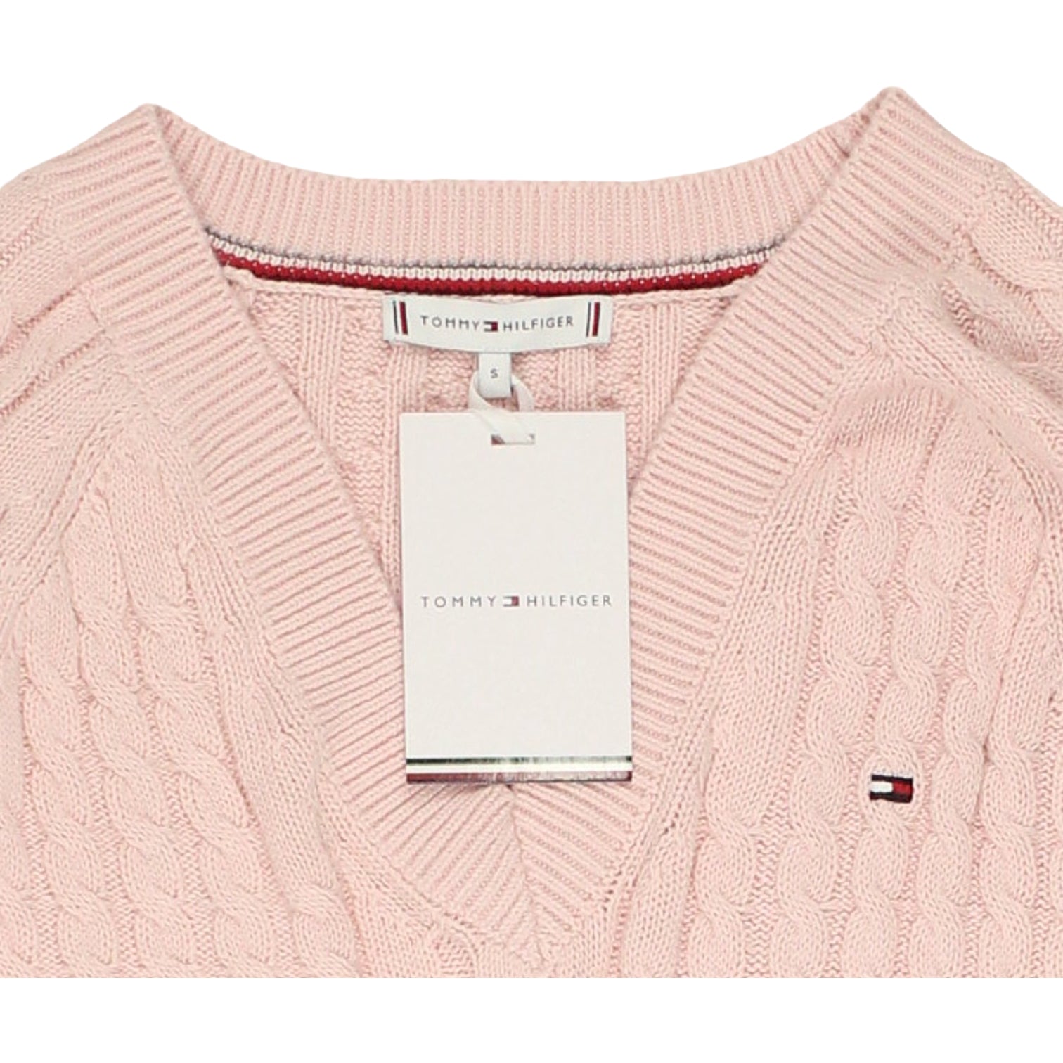 Tommy Hilfiger Pink Cable V-Neck Sweater