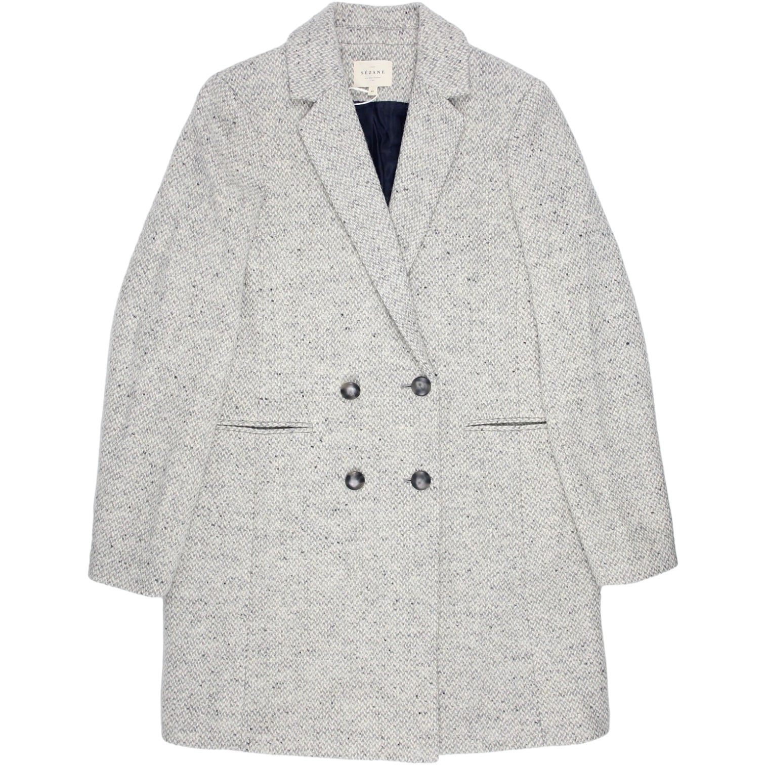 Sezane Grey Double Breasted 3/4 Coat | Shop from Crisis Online