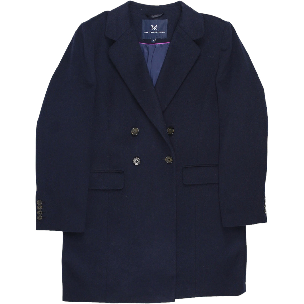 Crew Clothing Co Navy Double Breasted Coat