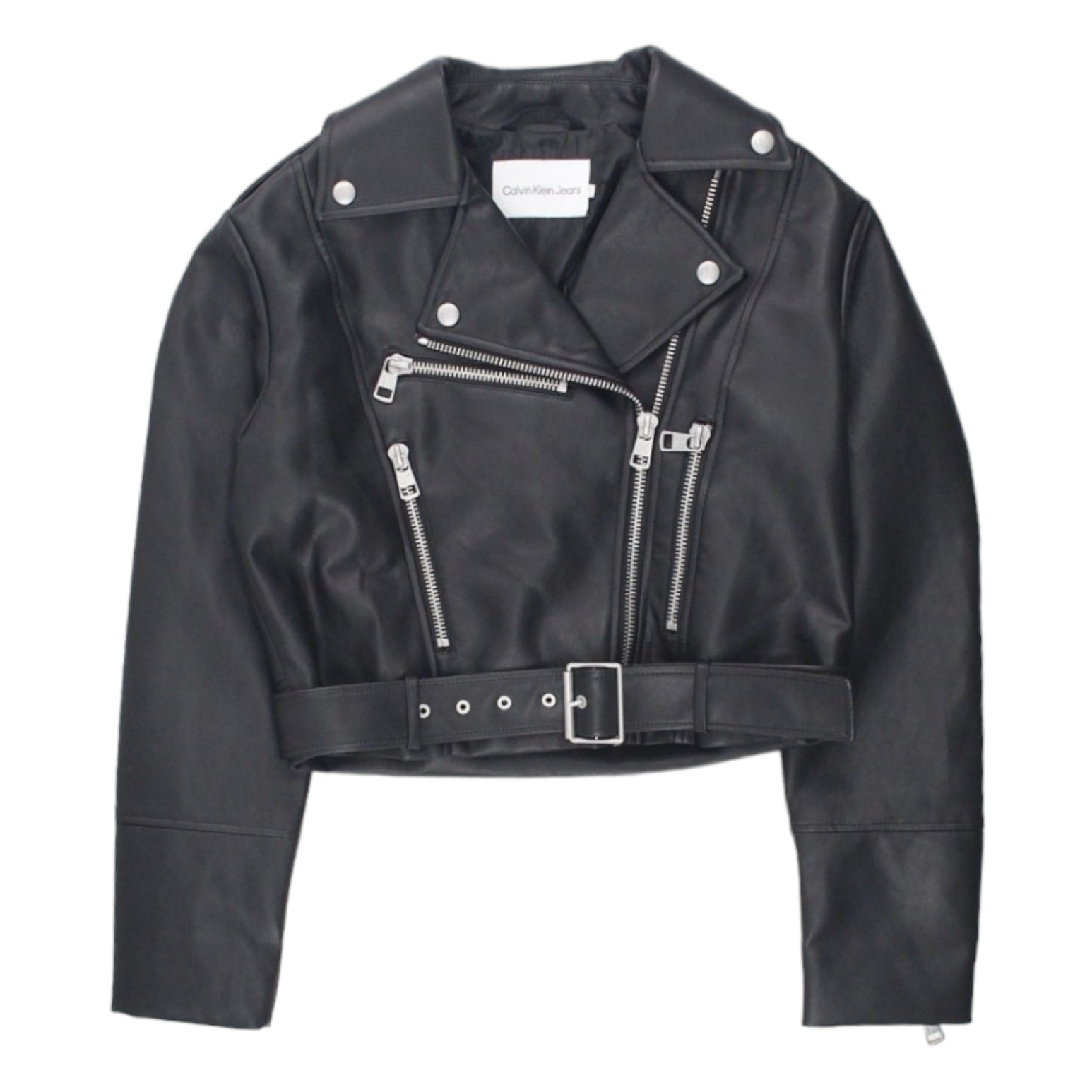 Calvin Klein Jeans Black Faux Leather Crop Biker Jacket