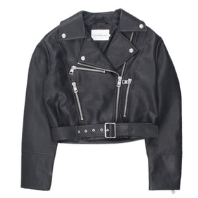 Calvin Klein Jeans Black Faux Leather Crop Biker Jacket