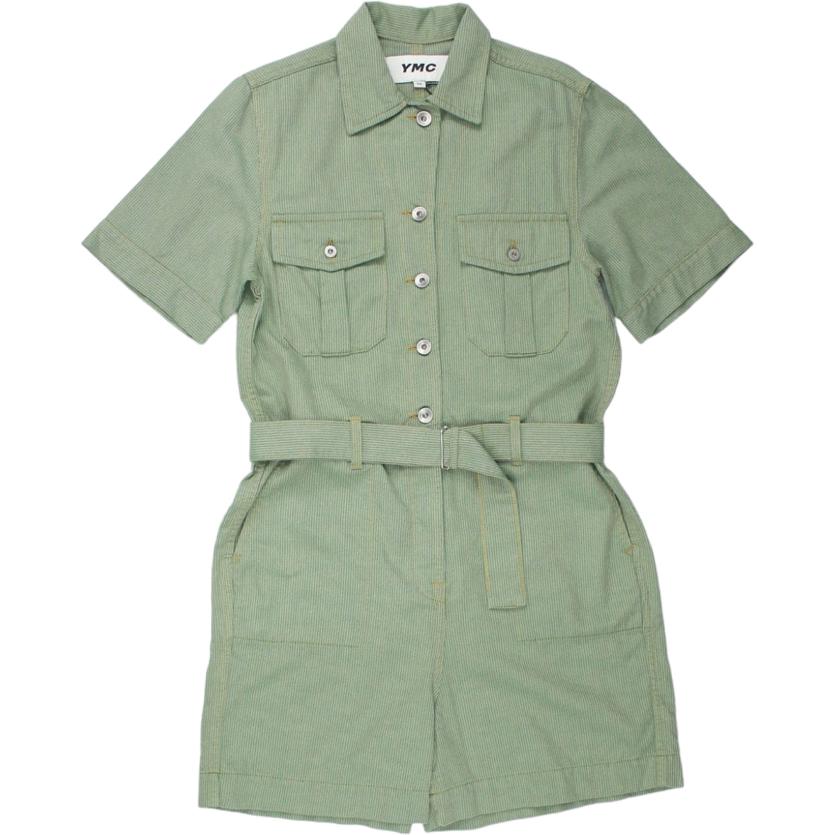 YMC Green/Ecru Striped Playsuit