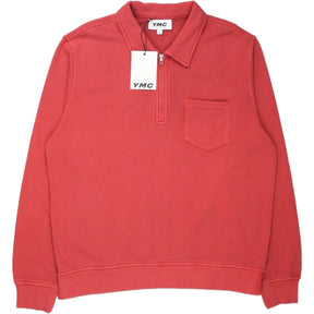 YMC Red 1/4 Zip Sugden Sweatshirt