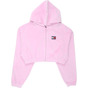 Tommy Jeans Pink Crop Velour Zip Top