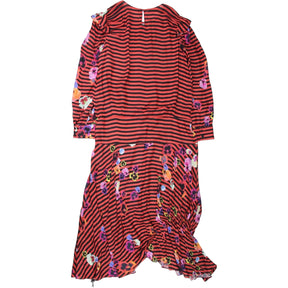 Preen Line Red/Black Stripe/Floral Maxi Dress