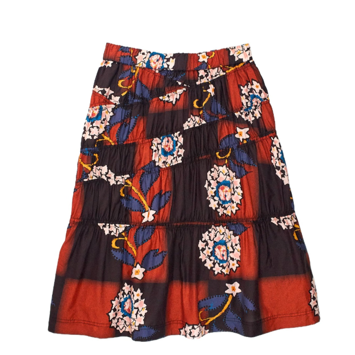 YMC Red/Multi Asymmetric Tiered Skirt
