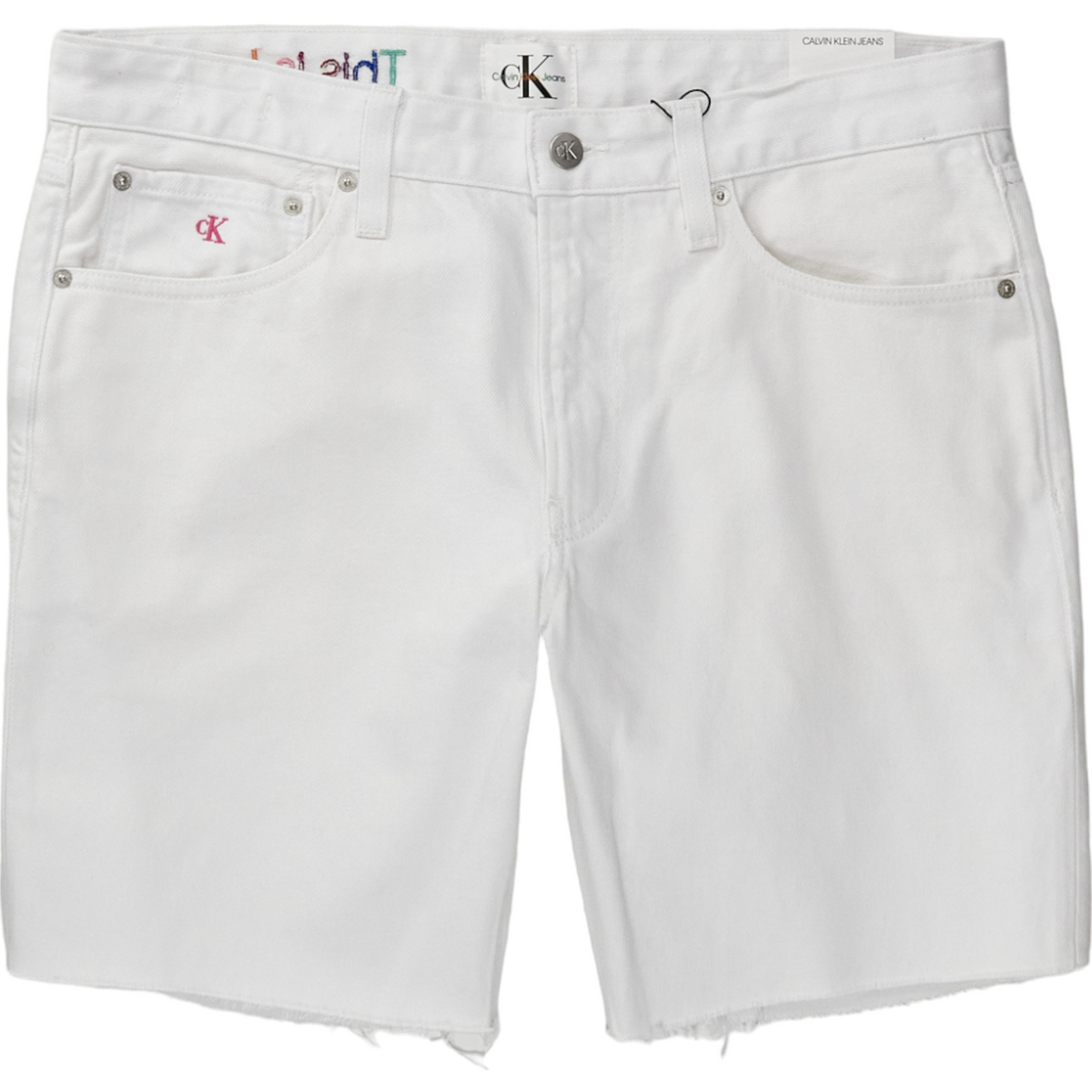 Calvin Klein White Denim Raw Edge Shorts