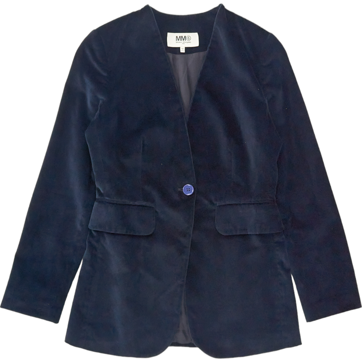 Maison Margiela Navy Velvet Collarless Jacket