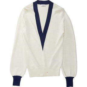 Reiss Cream/Navy V-Neck Knit Jumper