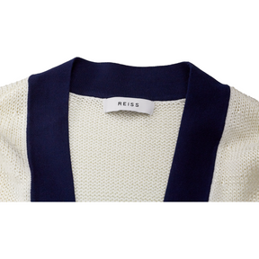 Reiss Cream/Navy V-Neck Knit Jumper