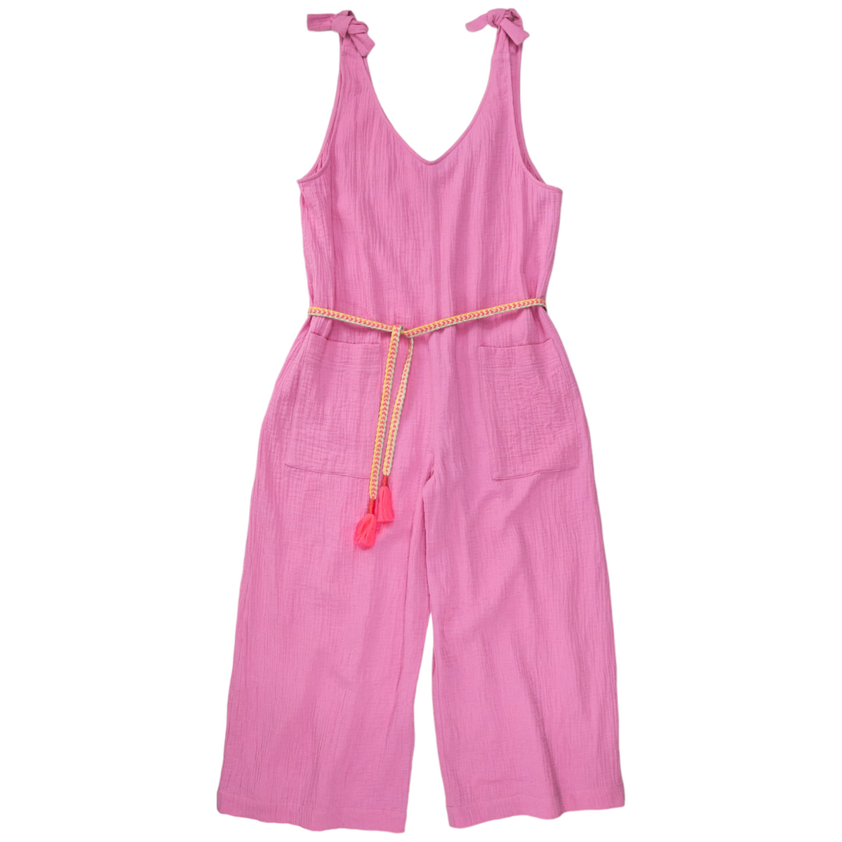 NRBY Pink Crinkle Cotton Dungarees